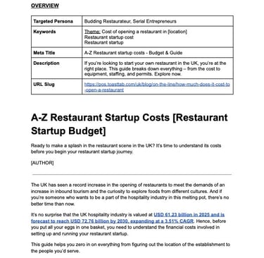 Screenshot of a blog on Google docs.