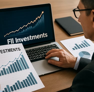 Professional analyzing Indian stock market trends influenced by Foreign Institutional Investors (FII)