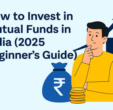 How to invest in mutual funds in India 2025 — digital graphic showing SIP, fund types, investment growth, and financial plann