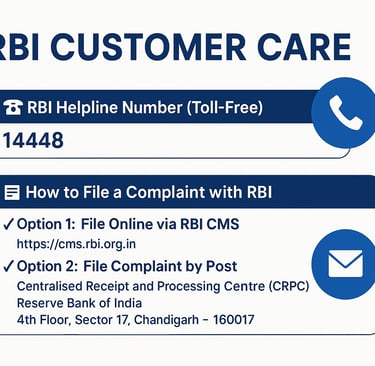RBI Customer Care Helpline, Complaint Filing & CEPC Contact 2025