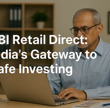 Middle-aged Indian investor working on laptop representing RBI Retail Direct Scheme as a safe gateway to investing in governm