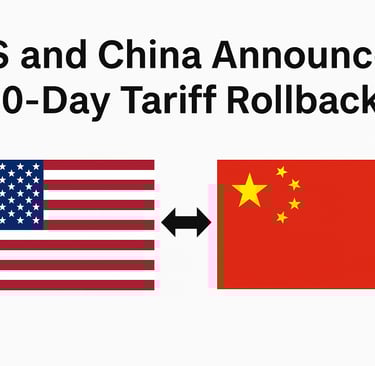 US and China tariff rollback 2025 visual showing both national flags with a double-headed arrow indicating reduced trade tens
