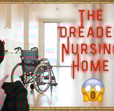 a woman in a green jacket and a wheelchair in a room with a picture frame