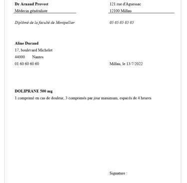 Ordonnance médecin pour votre consultation  a domicile et au cabinet infirmier Dubord-Montory