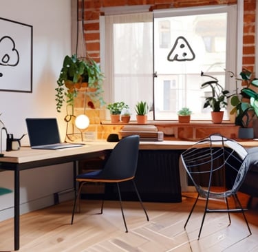 a bedroom with a bed, desk, and a desk