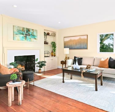 first impression of staged home living room, fall color, contemporary design