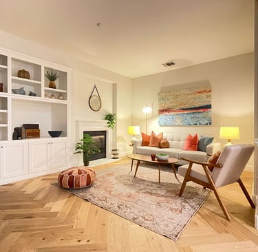 beautiful home staging designed with fall theme. living room