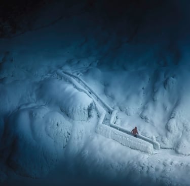 a person walking on icy stairs