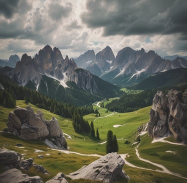 A campervan parked by a scenic forest road at sunset, showcasing its cozy interior through open doors.