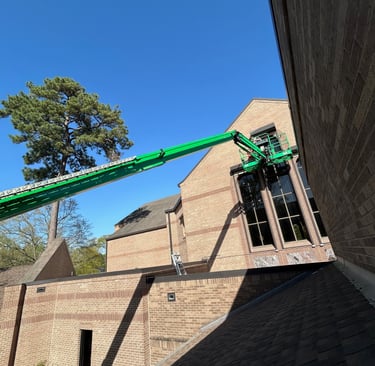 Using lift to reach high, tall windows