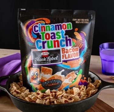 Limited-edition Cinnamon Toast Crunch Hormel Bacon Cereal available online at Walmart — image courte