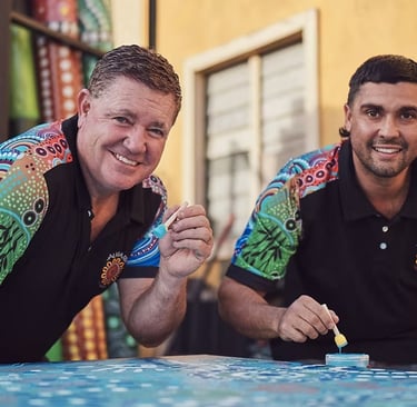 Woolworths Western Australia's two men sitting at a table with a table cloth; when 