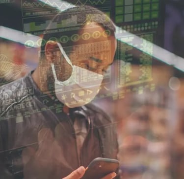 image about retailer cybersecurity where a man wearing mask in a retail store