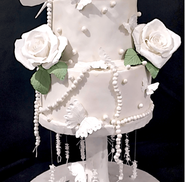 White Rose & Butterfly Wedding Cake