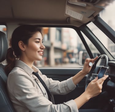 Motorista olhando o gps no celular.