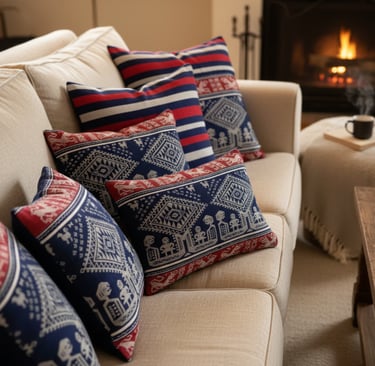 Handwoven fabric for sofa's cushions with traditional motif