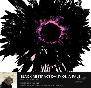 Image of Floral Digital Art- Black Abstract Daisy on a Pale Abstract Background