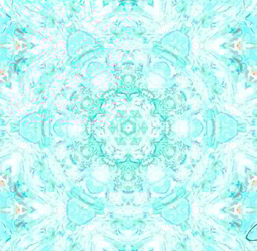 Digital image of an abstract kaleidoscope pattern in white and limes. 