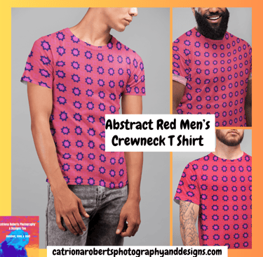 Digital image of three male models wearing a crewneck tshirt featuring Abstract Red design.