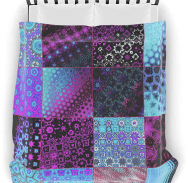 Digital image featuring Abstract Patchwork Celebration printed on a Duvet Cover view from above