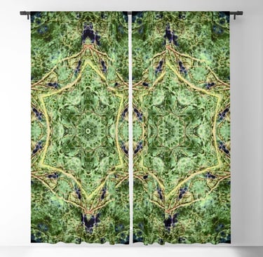 Digital image featuring an abstract forest kaleidoscope design on Black Out Curtains.