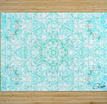 Digital image featuring an abstract kaleidoscope pattern on a jigsaw.