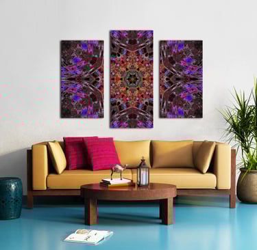 Split Canvas Print with abstract kaleidoscope printed on it.