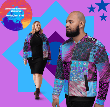 Digital image featuring Abstract Patchwork Celebration on a Unisex Bomber Jacket