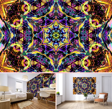 Digital image featuring the Abstract Psychedelic Kaleidoscope Pattern Design in Multi Colour 