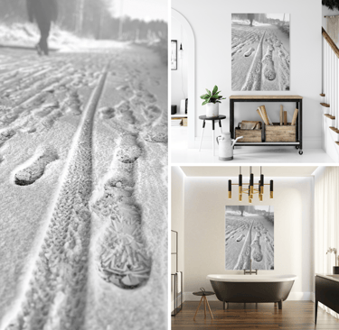 upper/lower left design itself, design on two canvas prints on right