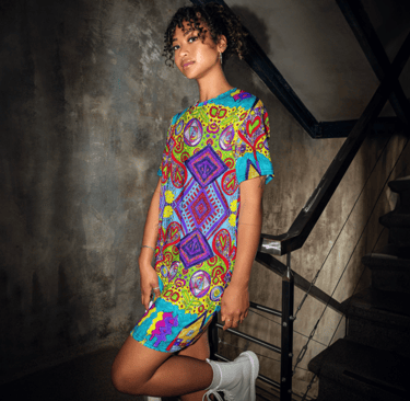 Female model wearing a T Shirt Dress