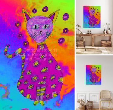 a collage of designs featuring an abstract hand drawn cat