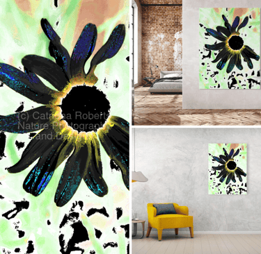 Canvas print on bathroom wall and wall beside a chair