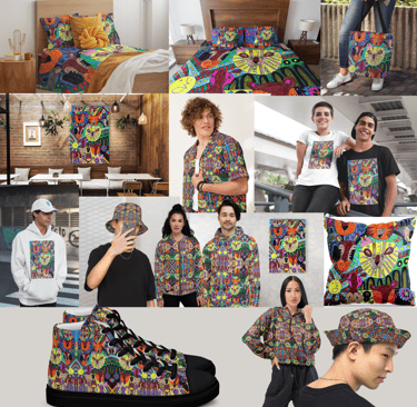 A collage of Apparel , Home Decor and Bedding with Abstract Doodle Art Animals design 