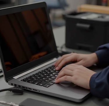 a person sitting at a desk with a laptop computer reinstall windows 11