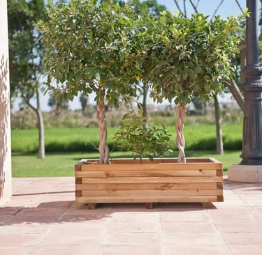 Jardinera rectángular en madera tratada