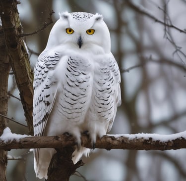 A person with closed eyes is gently touching their face, standing next to an owl in a serene forest setting. Soft sunlight filters through the trees, casting a peaceful glow.