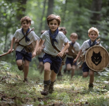 louveteaux en tenue de camp font un jeu scout