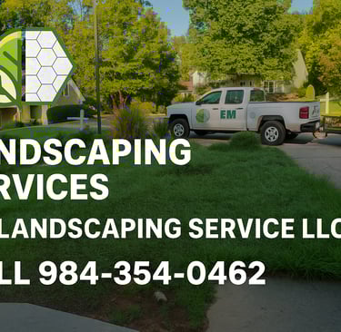 a landscaped yard with a truck and a truck