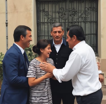 A man with a white beard and short hair is wearing a suit and striped tie. He is standing in what appears to be a courtroom or formal meeting room with wooden walls and furniture. There are flags in the background and a microphone on the podium.