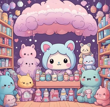 A small child is seated on a colorful foam play mat engaged with a book titled 'Moonbeam Bear.' Several other children's books are scattered around. The flooring underneath the mat is wooden, and there is a pink basket nearby.