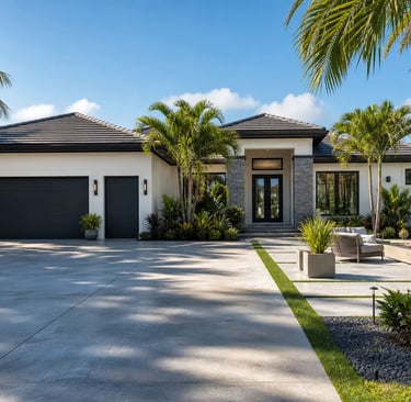 Florida home with a new concrete driveway and patio