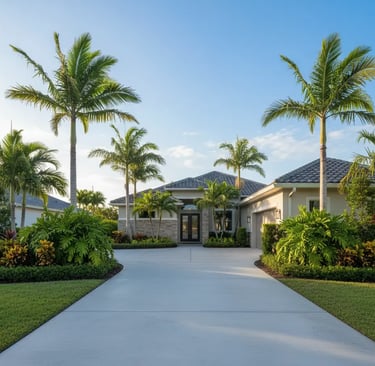 Concrete Driveway surrounded with clean green landscape in Plantation, FL