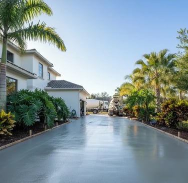 Freshly Poured Concrete Driveway in Plantation, FL