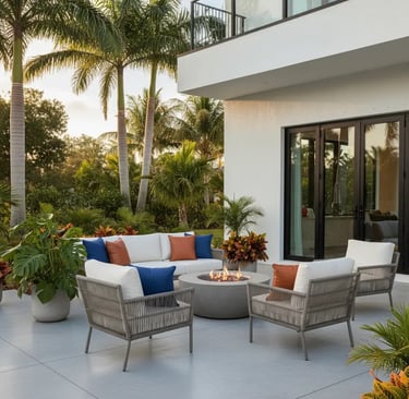 Cozy Concrete Patio in Florida with plants and outdoor furniture