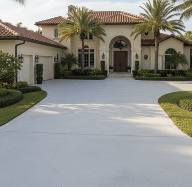 a house with wide concrete driveway