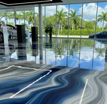 Showroom with epoxy floor finishing