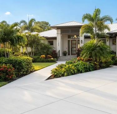 Concrete driveway and walkway leading to a Florida home