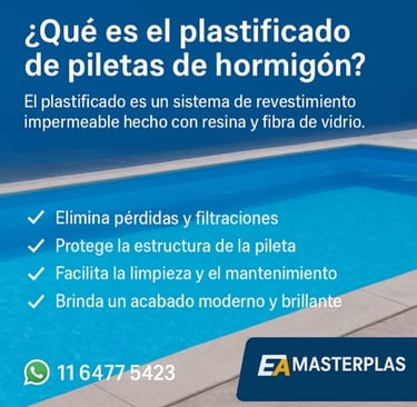 Plastificado de piletas de hormigón con fibra de vidrio Masterplas. Solución definitiva para fugas