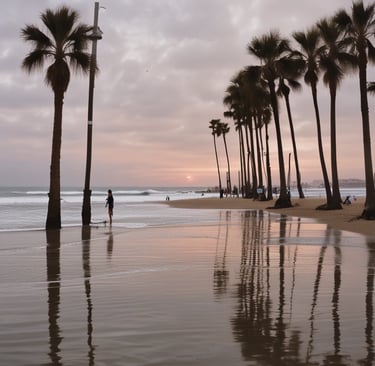 A beautiful sunset over a California beach, perfect for family getaways.